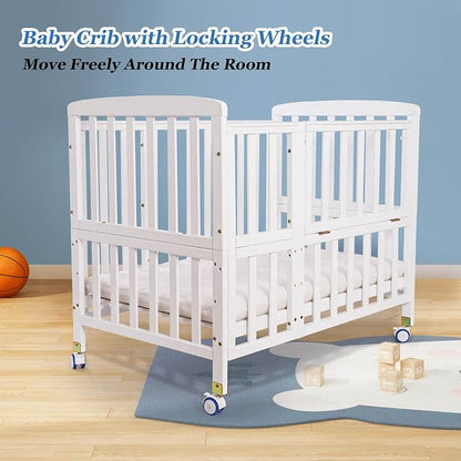 Flwrgirl Convertible Mini Baby Crib - Portable Bedside Bassinet with Mattress Included,5 Heights Baby Crib with Wheels for Newborns,Infant 0-18 Months,White