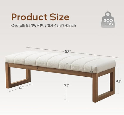 Zihanhome 52.7" Bedroom Bench for End of Bed, Modern Upholstered Teddy Fabric Entryway Bench & Dining Bench, Footrest Stool Bench with Solid Wood Frame for Bedroom, Living Room (Beige)