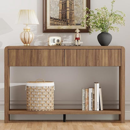 FATORRI Console Sofa Table for Entryway, 47.2 inch Wood Foyer Tables for Living Room, Farmhouse Couch Table behinde Sofa with 2 Drawers for Hallway Storage (Walnut)