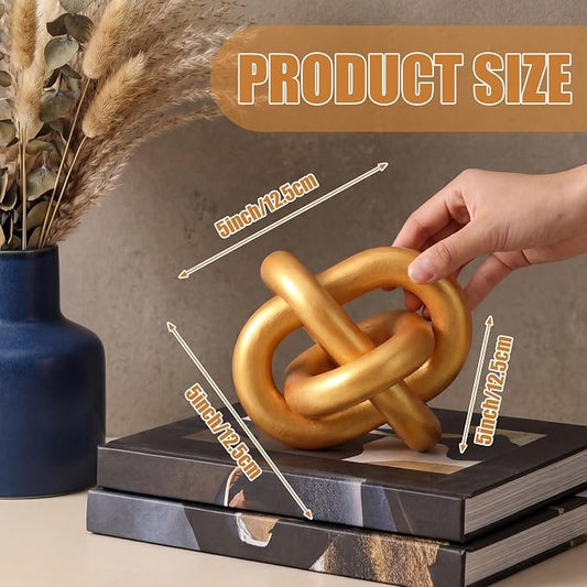Yalikop 3 Link Wood Knot Decor Rustic Home Décor Accents Hand Carved Coffee Table Decoration, Boho Chain Link Decoration, Modern Shelf, Rustic Objects for Home Living Room Bedroom(Gold)