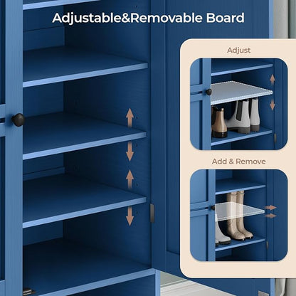 Shoe Storage Cabinet with 2 Doors, 6-Tier Shoe Cabinet with 3 Adjustable Shelves and Metal Legs, 45'' Tall Shoe Rack Organizer Cabinet for Entryway, Front Door, Blue
