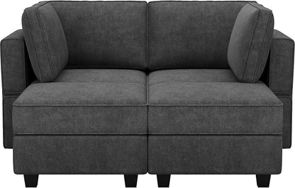 Bellfin Modular Sectional Sleeper Sofa Convertible Sofas with Storage Ottomans Small Sectional Couches for Living Room. Black Couch