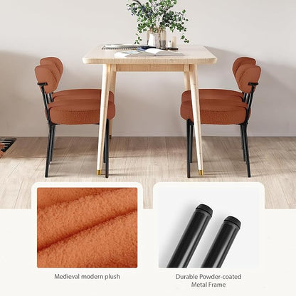 DUMOS Dining Chairs Set of 2, Mid Century Modern Chair Round Upholstered Curved Backrest, Kitchen Vanity Living Room Chairs with Black Metal Legs, Orange