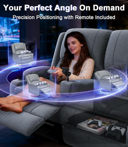 Power Loveseat Recliner Sofa, Removable Armrest 3 Seats Power Reclining Loveseat with Remote Liftable Console, Wall Hugger RV Theater Seating with Storage & USB & RGB (PU, Grey)