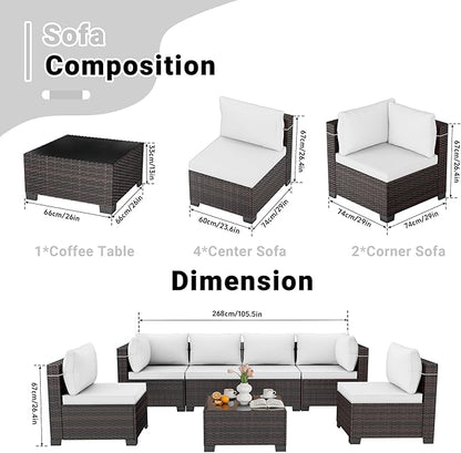 LAFWELL 7 Pieces Outdoor Patio Furniture Sets,Rattan Conversation Sectional Set,Manual Weaving Wicker Patio Sofa with Tea Table