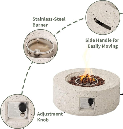 COSIEST Outdoor Propane Fire Pit Coffee Table, 28-inch Terrazzo Round Base Patio Heater, Certified, 40,000 BTU Stainless Steel Burner, Free Lava Rocks, Waterproof Cover