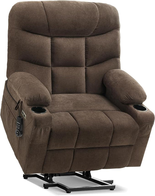 Tami Tami Dual Motor Power Lift Chair Recliner for Elderly with Massage and Heat, Infinite Position Electric Lift Recliner with USB A&C, Cup Holders (T6012 - Linen Fabric, Brown, Oversized)