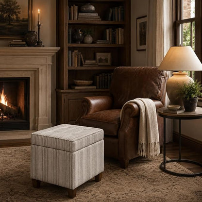 HomePop 18" Square Tufted Storage Ottoman - Gray Striped Pattern
