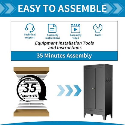 48" H Black Steel Pantry Storage Cabinet with 3 Adjustable Shelves | 4-Tier Tall Metal Cabinets for Kitchen, Living Room, Garage, Heavy Duty Freestanding Utility Cabinet, Assembly Required