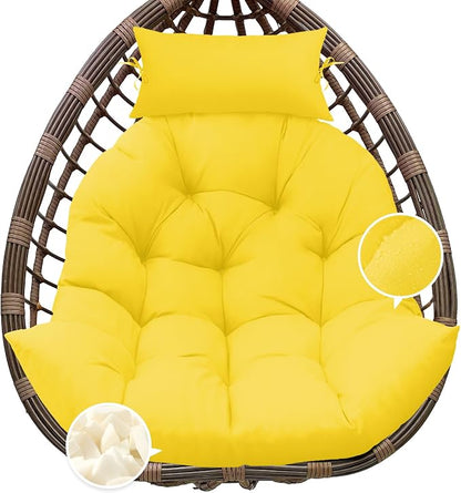 Outdoor Hanging Egg Chair Cushion Replacement, Thicken Egg Chair Cushion Waterproof Basket Eggs Chairs Cushion with Headrest Pillow, U-Shaped Cushions for Hanging Eggs Chairs Swing (Yellow)