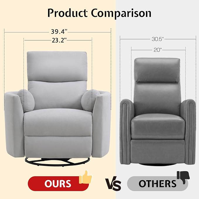 Jocisland Power Recliner Nursery Chair for Adults, Electric Swivel Rocking Glider with USB & Type-C, Soft Fabric Armchair with 2 Pillows, Cozy Reclining Sofa for Living Room, Bedroom, Light Grey