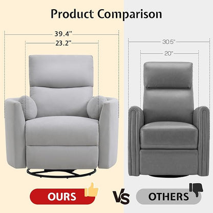 Jocisland Power Recliner Nursery Chair for Adults, Electric Swivel Rocking Glider with USB & Type-C, Soft Fabric Armchair with 2 Pillows, Cozy Reclining Sofa for Living Room, Bedroom, Light Grey