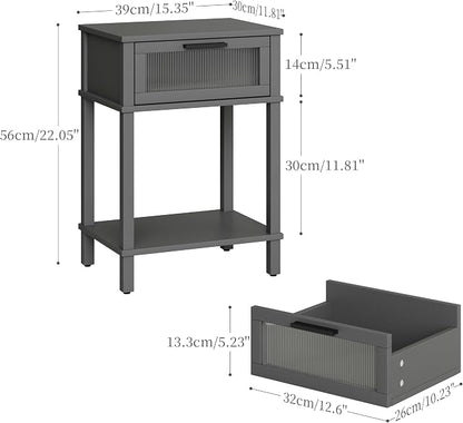 Nightstand Wooden Bedside Table with Drawer Grey Night Stands Modern Style Small End Table Side Table with Storage Shelf for Bedroom Living Room MLBZ10G