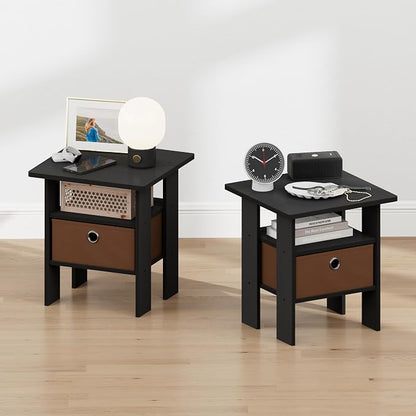 Furinno TIDUR 3-Tier Night Stand, Nightstand with Storage Bin, Americano | Open Shelf Design, Bedside Table, End Table, Side Table for Bedroom, Living Room