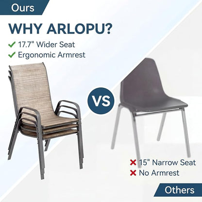 Arlopu 5 Piece Outdoor Patio Dining Set (Umbrella not Included), Porch Furniture with 4 Textline Chairs, 1 Square Glass Table for Garden, Backyard and Poolside, Lawn (Browm)