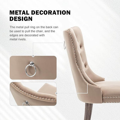 Hixkol Velvet Dining Chairs Set of 6,Upholstered Dining Chairs with Ring Pull Trim and Button Back,Modern Seating for Kitchen, Bedroom,Living Room,Dining Room(Khaki)