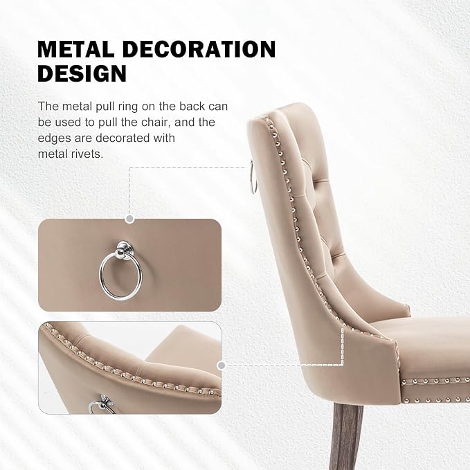 Hixkol Velvet Dining Chairs Set of 4,Upholstered Dining Chairs with Ring Pull Trim and Button Back,Modern Seating for Kitchen, Bedroom & Living Room(Khaki)