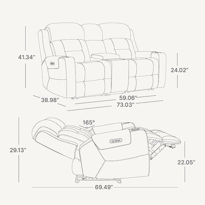 Watson & Whitely Genuine Leather Power Loveseat Recliner Sofa, Lay Flat Reclining Sofa with Console, Power Headrest, Cup Holders & Wireless Charging, Dual Recliner for Living Room, Saddle Brown