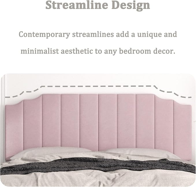 Befurtori King Size Headboard Only, Velvet Wall Mounted Headboard King for Adjustable Bed Modern Upholstered Head Board Easy Assembly, Pink
