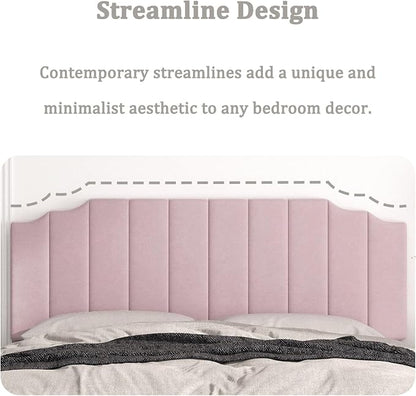 Befurtori King Size Headboard Only, Velvet Wall Mounted Headboard King for Adjustable Bed Modern Upholstered Head Board Easy Assembly, Pink