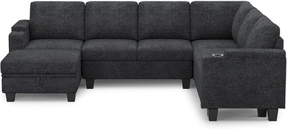 Belffin Chenille Modular Sectional Sofa Convertible L Shaped Corner Couches for Living Room with Storage Armrest with Cup Holder Dark Grey Couch