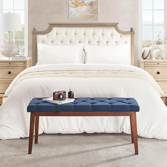 kinmars Upholstered Bench for Bedroom End of Bed,42.5-inch Entryway Bench for Living Room,Dining Bench with Padded Seat and Solid Wood Leg for Kitchen Bedroom,Indoor and Hallway