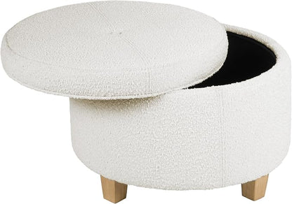 HomePop 24" Large Round Storage Ottoman - Cream Boucle