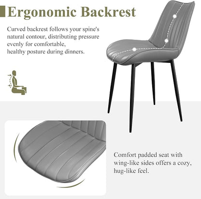 VECELO Dining Chairs Set of 4, Vegan Leather Fabric & Metal Frame, Mordern Style for Kitchen, Living Room,Offcie，Light Grey