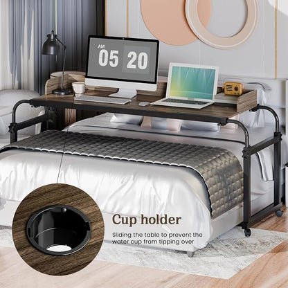 Overbed Table with Wheels, Queen Size Over Bed Desk with Adjustable Height & Length, Over The Bed Rolling Recliner Computer Desk, Mobile Laptop Cart for Bedroom, Living Room, Office, Hospital (47")