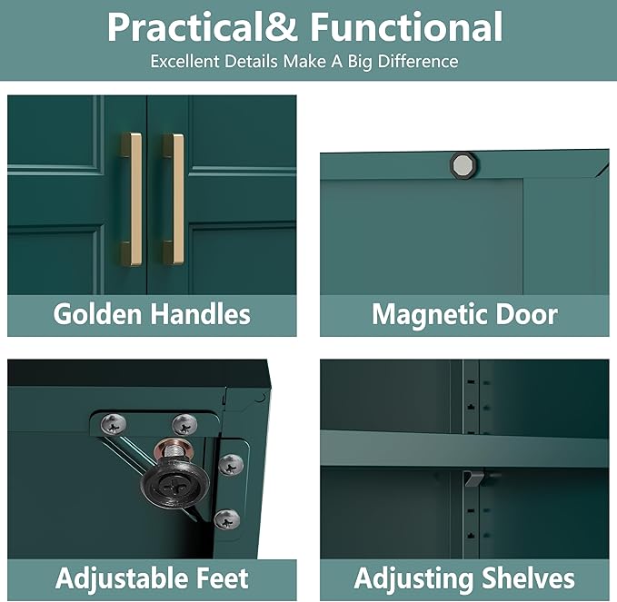 Polup Kitchen Pantry Cabinet, 71 Inch Tall Metal Pantry Cabinet with Doors and Adjustable Shelves, Freestanding Food Cupboard, Storage Cabinets for Dining, Living Room, Green-Teal, Assemble Required
