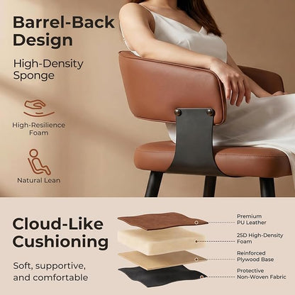Dining Chairs Set of 4, Modern Upholstered Faux Leather Kitchen Chairs with Curved Back, Easy to Assemble & Clean for Dining Room, Restaurant, Cafe, Brown
