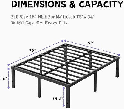 Furnitui 16 Inch High Metal Full Size Bed Frame, Platform Bed Frame Full Size No Box Spring Needed, Easy Assembly, Noise Free, Sturdy, Black