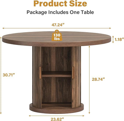 47.24" Round Dining Table for 4, Farmhouse Fluted Kitchen Tables Dining Room Circle Dinner Table, Modern Wood Kitchen & Dining Room Tables