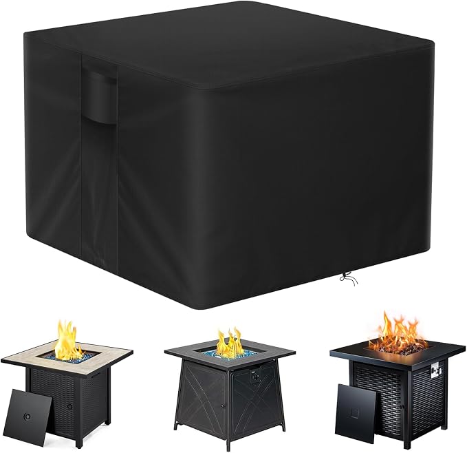 POMER Fire Pit Cover, 28 inch Square Gas Firepit Covers for Propane Fire Pit Table Waterproof Outdoor Fireplace Cover - 28x28x25 inch