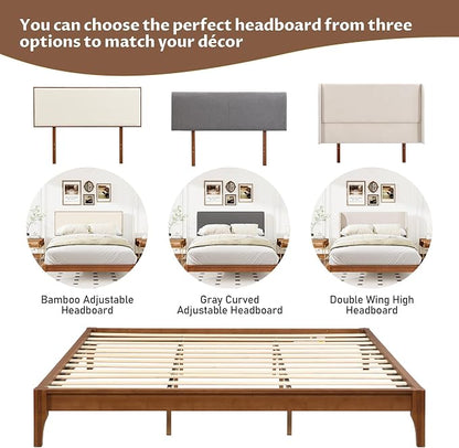 Merax King Size Bamboo Platform Bed, Mid-Century Modern Bed Frame with Wood Slat Support, No Box Spring Needed, Easy Tool-Free Assembly, Brown