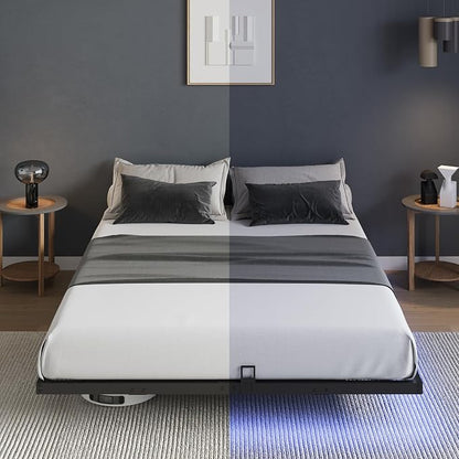 Novilla Floating Bed Frame with LED Lights, Modern Platform Full Size Bed Frame with Mattress Slide Stopper, Easy Assembly, No Box Spring Needed, Noise Free