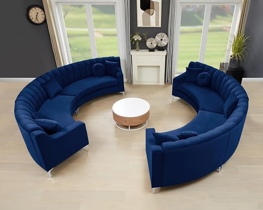 Legend Vansen Semicircle Modular Curved Velvet Sectional Sofa,141.34”Oversized Arc Sofa,Modern Cloud-Like Deep Seat Couch for Living Room Apartment Office Conference Space (2, Blue)