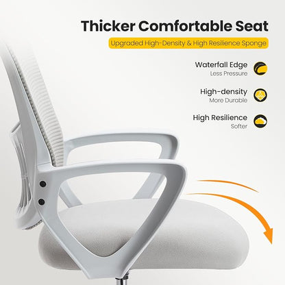 Sweetcrispy Tall Drafting Desk Chair - Ergonomic High Stool Computer with Adjustable Height and Comfy Lumbar Support, Office Rolling Counter with Flixed Arms and Footrest, Grey