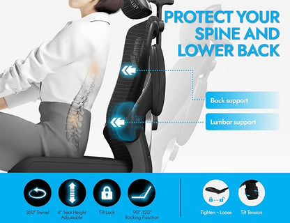 Ergonomic Office Chair - X-Shaped Computer Desk Chair Comfy, Gaming Chair, Office Chair with Lumbar Support, Mesh Office Chairs with Headrests, Desk Chair for Long Hours, Black Silver, Pack of 6