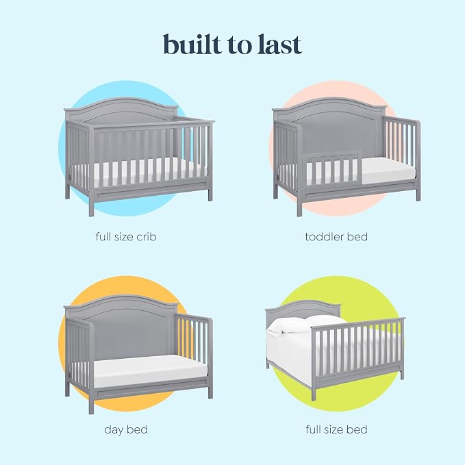 Davinci Charlie 4-in-1 Convertible Baby Crib - GREENGUARD Gold Certified Convertible Crib to Toddler Bed, Daybed, Full-Size Wooden Bed and Durable - 4 Adjustable Mattress Heights - Grey