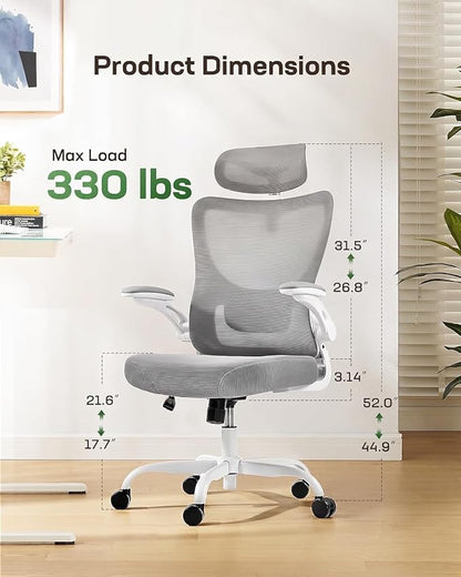 Marsail Ergonomic Office Chair with 3D Armrests, Pack of 5 | Office Desk Chair with High Back Mesh, Adjustable Lumbar Support, Rolling Work Swivel Task Chairs with Wheel, Headrest, home