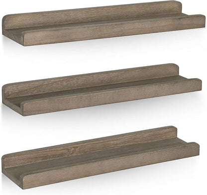 Emfogo Wood Picture Ledge Shelf Rustic Floating Wall Shelves Set of 3 for Storage and Display 16.9 inch Weathered Grey