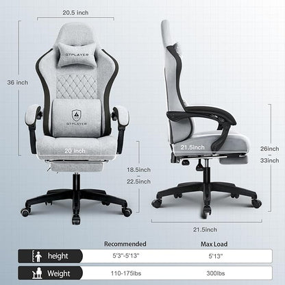 GTPLAYER Gaming Chair, Computer Office Chair with Pocket Spring Cushion, Linkage Armrests and Footrest, High Back Ergonomic Computer Chair with Lumbar Support Task Chair with Footrest