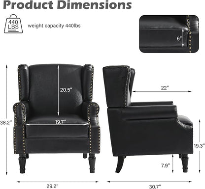 High Back Accent Chair, Faux Leather Wingback Chair Upholstered Armchair for Living Room - Black