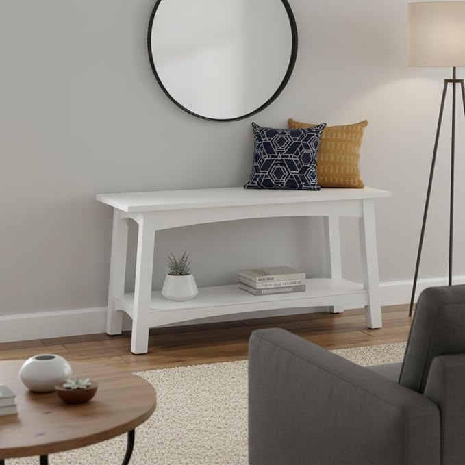 Craftsbury 36-Inch Solid Wood Entryway Bench with Storage Shelf – Easy Assembly Small Seating Bench for Hallway, Living Room, or Foyer by Alaterre Furniture (White)