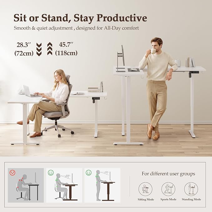 Klicelor L Shaped Standing Desk 63 x 48 Inch, Electric Height Adjustable Corner Desk for Home Office Workstation, Ergonomic Sit to Stand Computer Table with Memory Controller, White