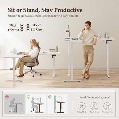 Klicelor L Shaped Standing Desk 63 x 48 Inch, Electric Height Adjustable Corner Desk for Home Office Workstation, Ergonomic Sit to Stand Computer Table with Memory Controller, White