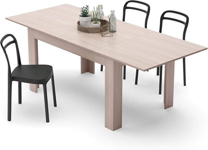 Mobili Fiver, Easy, Extendable Dining Table, 55.1(86.6) x35.4 in, Pearled Elm, for 6-8 People, Expandable Dining Table for Kitchen, Italian Furniture