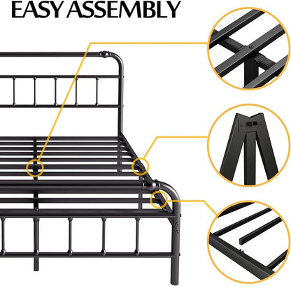BOSRII Twin XL Bed Frame with Headboard and Footboard, 18 Inches High, 3500 Pounds Heavy Duty Metal Slats Support for Mattress, No Box Spring Needed,Noise-Free, Black