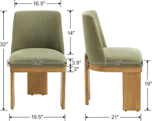 RIVOVA Upholstered Dining Chairs Set of 4, Modern Wooden Dining Room Chair Linen Fabric Kitchen Chairs Farmhouse Dinner Chair, Green